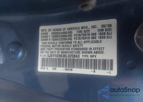 2006 Honda Element Ex из США, поврежденный, VIN 5J6YH28636L020843